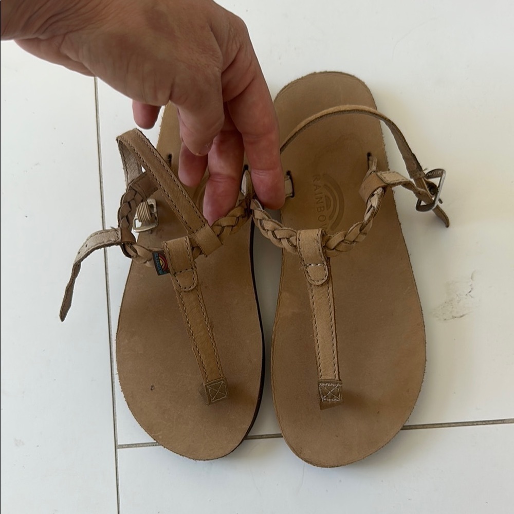 Rainbow Tan Leather Sandals 5 women